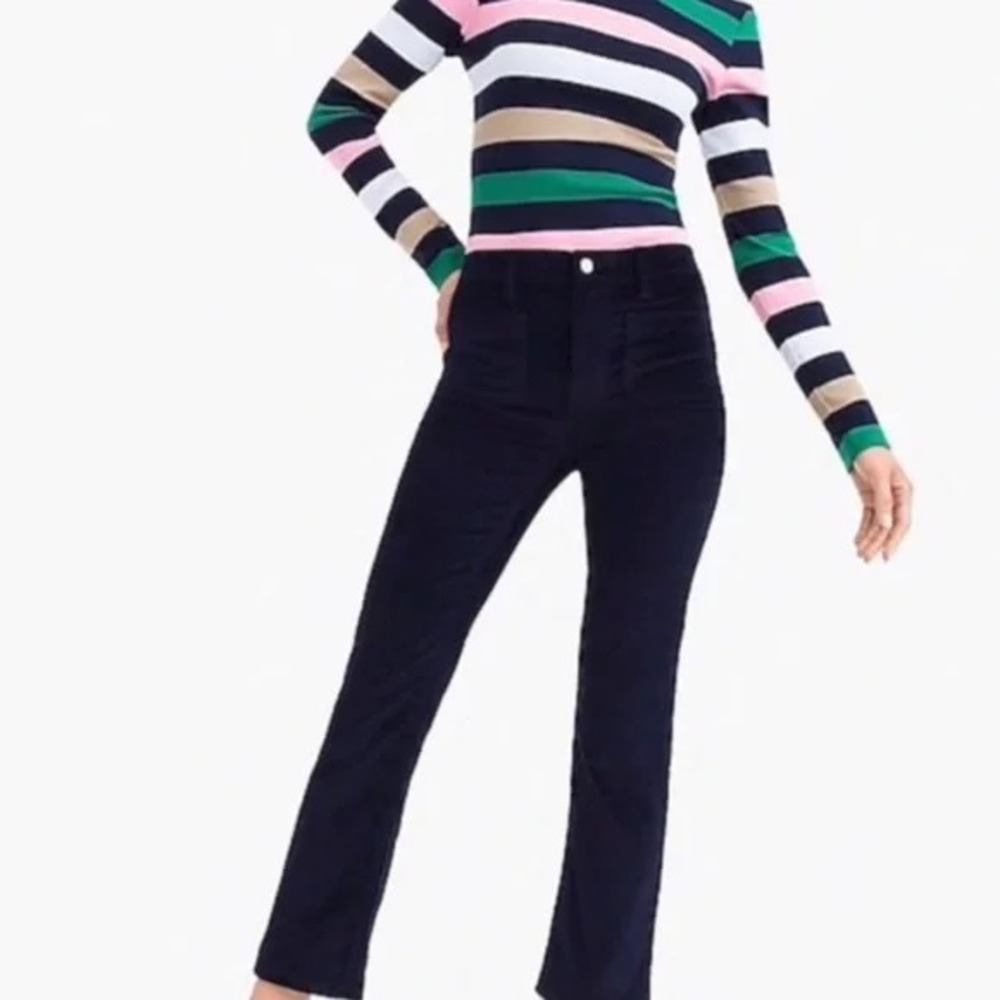 EUC J.Crew Billie Demi Boot Crop Velvet Pants 26 Petite Navy Blue Patch Pockets